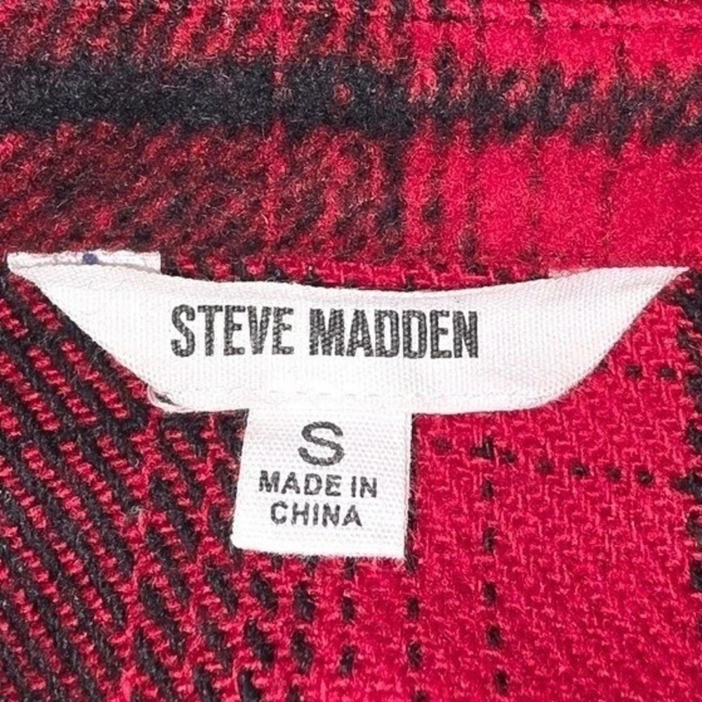 Steve Madden Sophia‎ Shacket Small Red and Black Plaid Snap Front Wool Blend